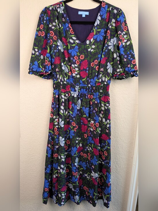 Draper James Dresses & Skirts - Draper James XS Midi Dress Navy Pink Floral Metallic Lined Like New Garden Chic